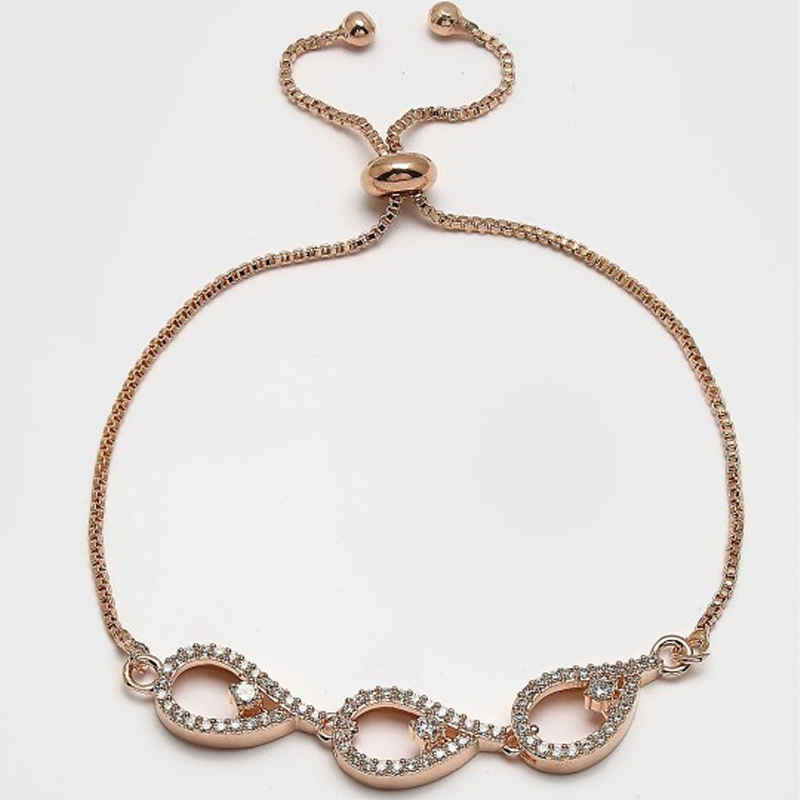 Rose Gold-Plated Silver Toned Sleek Design with Dazzling Diamonds Bracelet