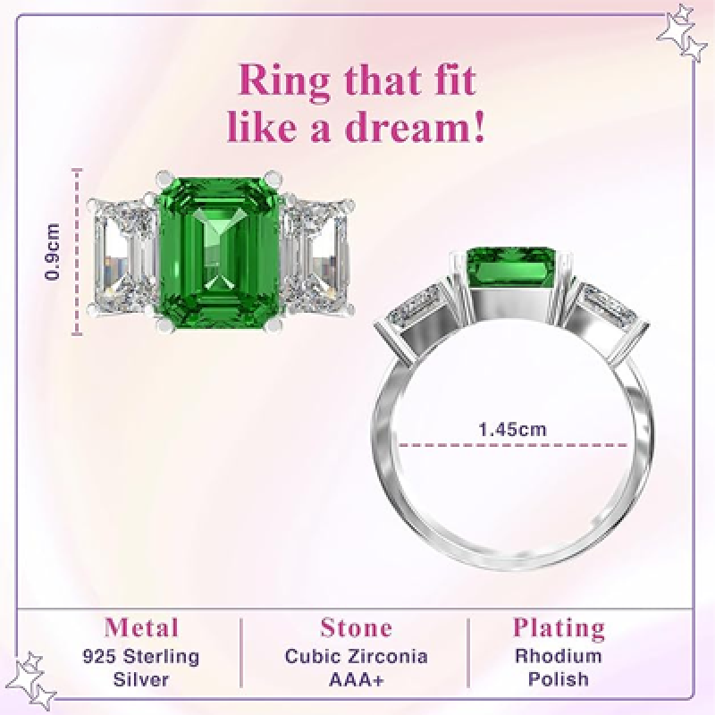 Green Crystal II Ring for Women | Womens Aesthetic & Stylish Silver Ring